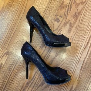 Black Sequin Heels Steve Madden 5” size 9